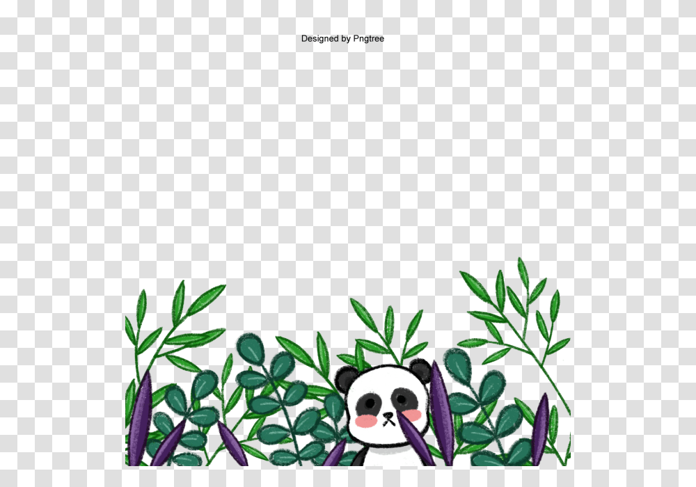 Cute Panda With Green Leaves Border Watercolor Clipart Panda, Plant, Giant Panda, Wildlife, Mammal Transparent Png