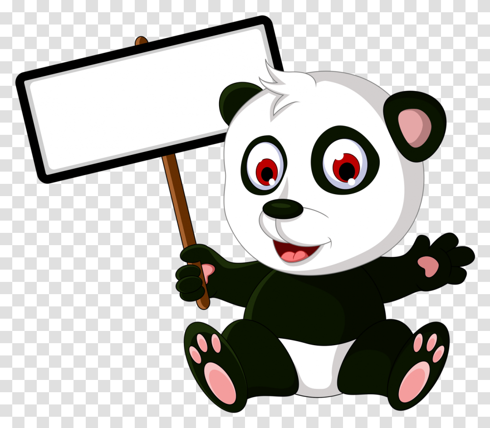 Cute Panda With Sign Board Clipart Download Cute Cartoon With Board, Face, Label, Mailbox Transparent Png