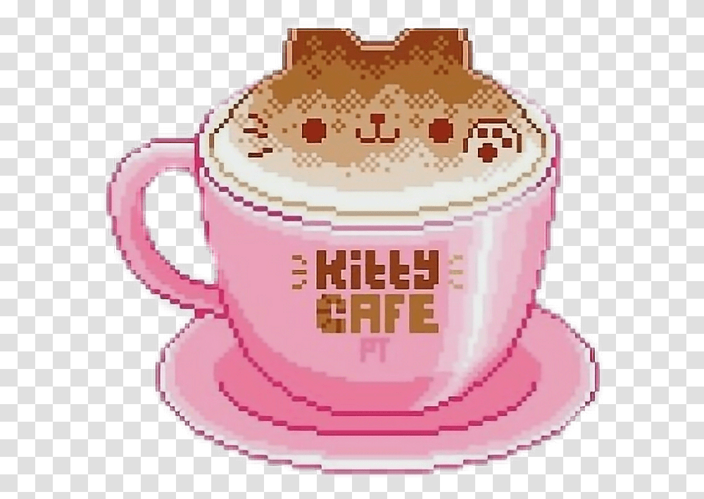 Cute Pixel Art Coffee, Coffee Cup, Saucer, Pottery, Birthday Cake Transparent Png