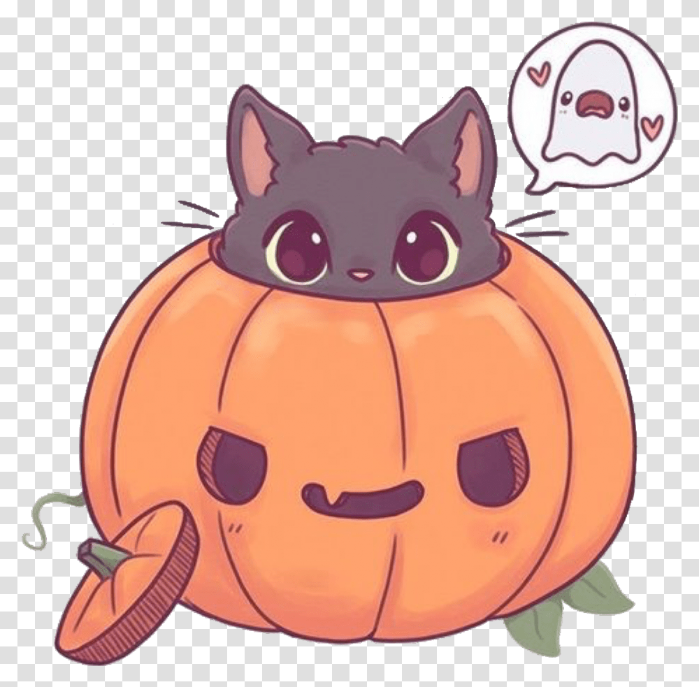 Cute Pumpkin Kitty Drawn By Noami Lord Cat In Pumpkin Drawing, Vegetable, Plant, Food, Halloween Transparent Png