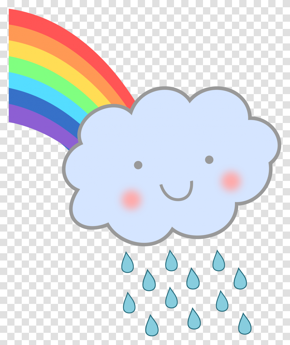 Cute Rain Cloud With Rainbow Icons, Balloon, Parachute Transparent Png