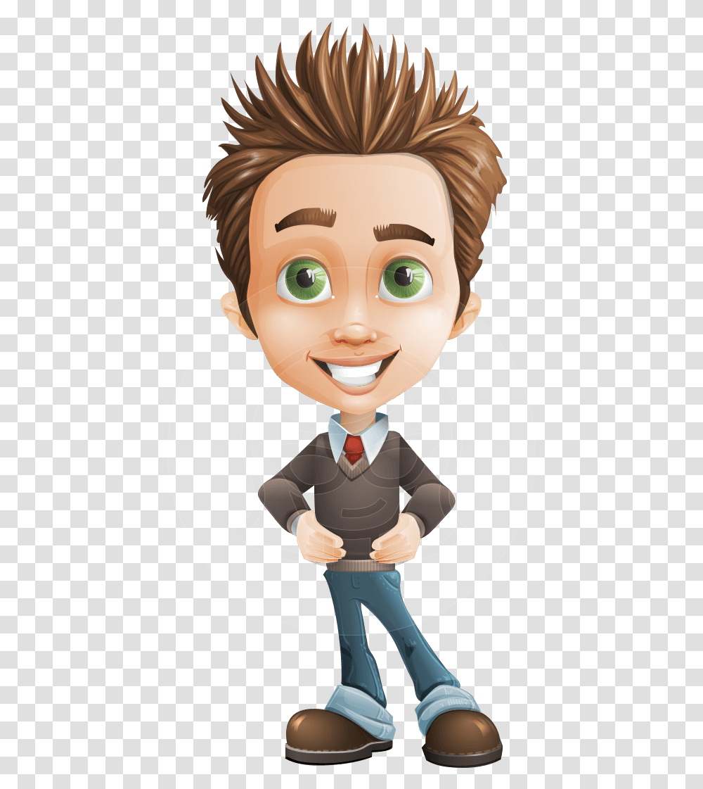 Cute Smart Boy Cartoon Vector Character Aka Zack The Adobe Character Animator Puppet Template, Person, Doll, Toy, Face Transparent Png
