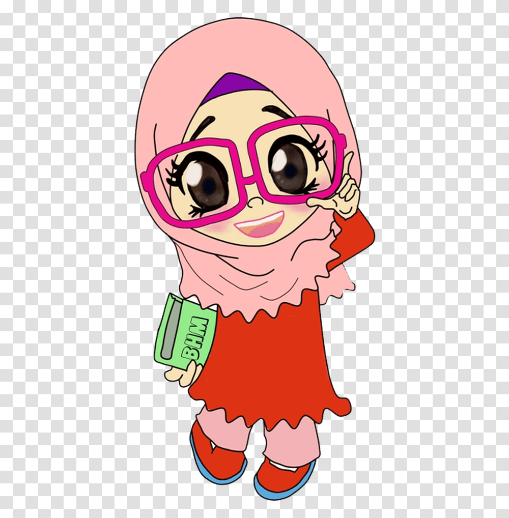 Cute Teacher Muslimah Cartoon, Drawing, Doodle, Face, Book Transparent Png