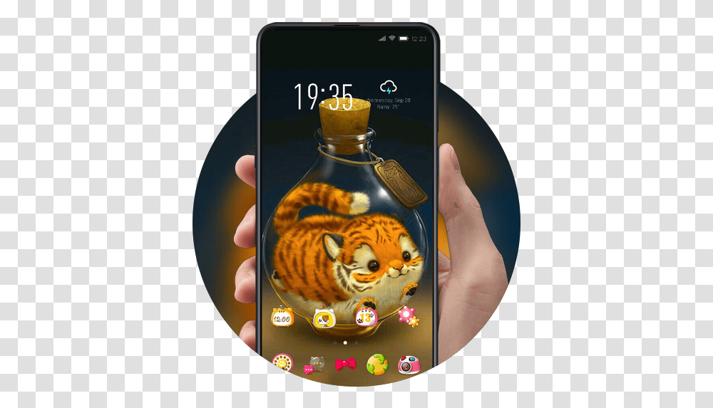 Cute Tiger Theme Lucky In The Bottle - Apps Bei Google Animal In A Bottle Drawing, Mobile Phone, Electronics, Person, Cat Transparent Png