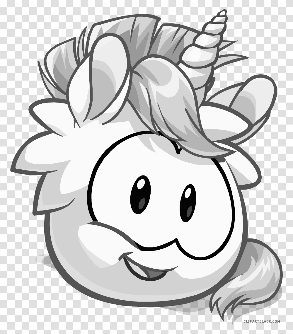 Cute Unicorn Animal Free Black White Clipart Images Puffles From Club Penguin, Plant, Food, Doodle, Drawing Transparent Png