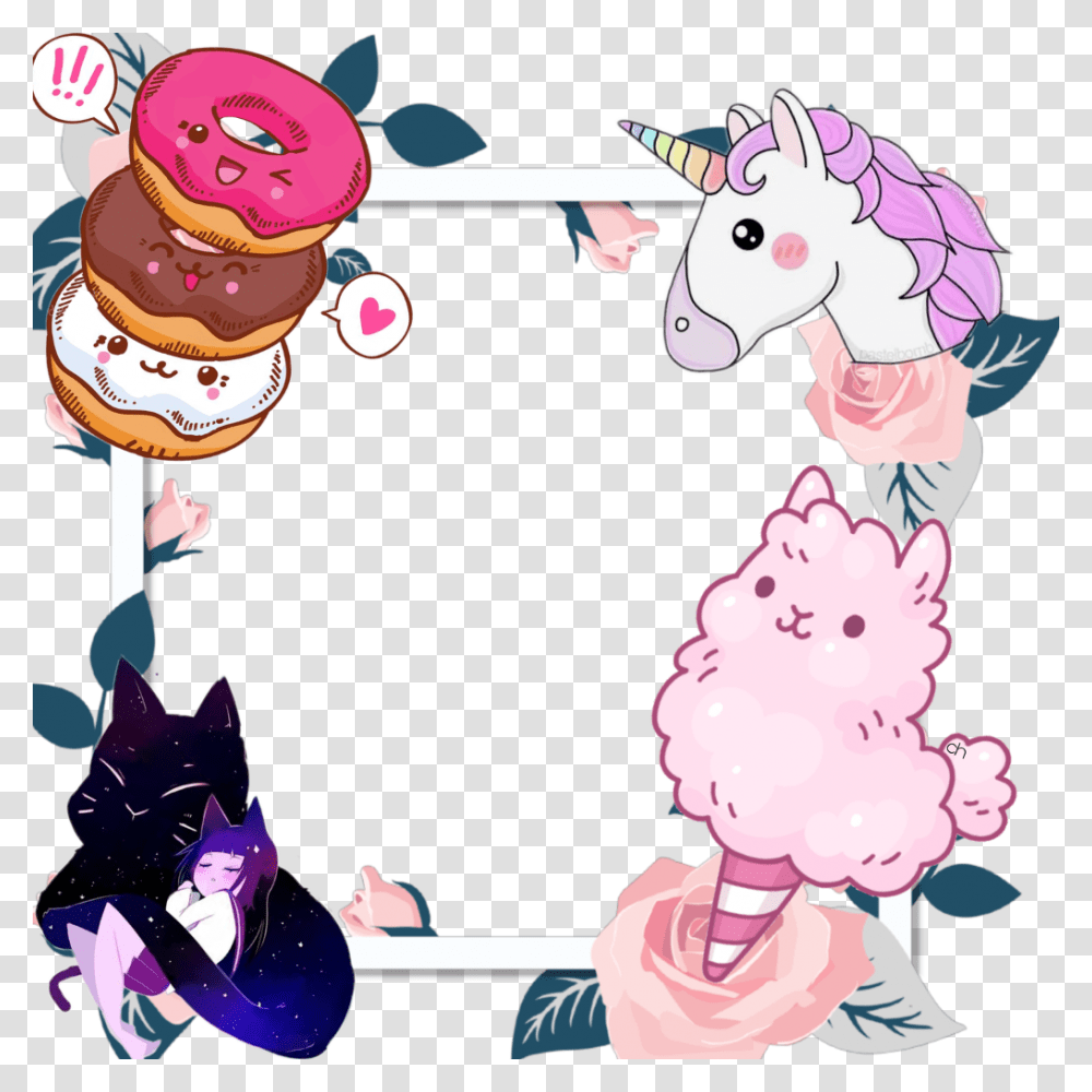 Cute Unicorn Galaxy Frame Cottoncandy Donuts, Sweets, Food, Confectionery Transparent Png
