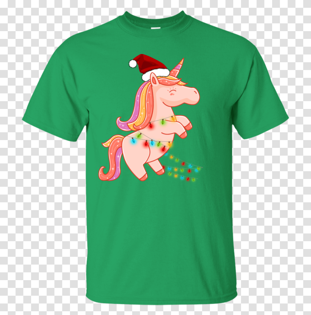 Cute Unicorn Santa With Christmas Light Merry Christmas T Shirt, Apparel, T-Shirt, Animal Transparent Png