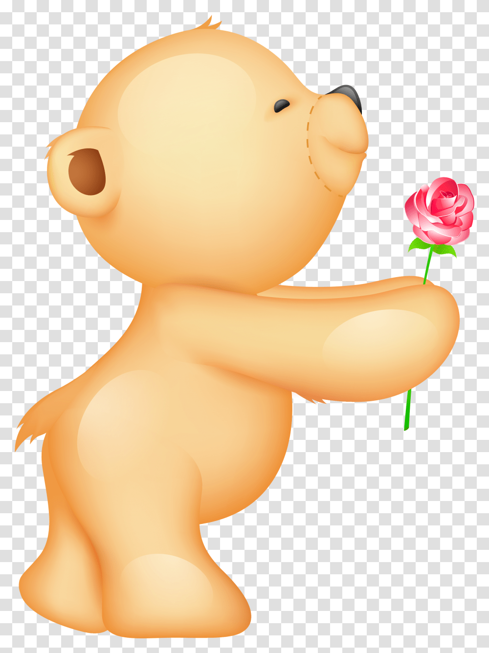 Cute Valentine Teddy With Rose Clipart Picture Teddy Bear Holding Flowers, Plant, Toy, Blossom, Snowman Transparent Png