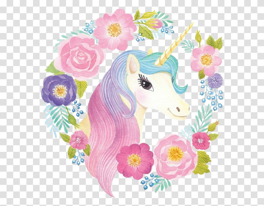 Cute Watercolor Colorful Flowercrown Water Color Unicorn, Graphics, Art, Floral Design, Pattern Transparent Png