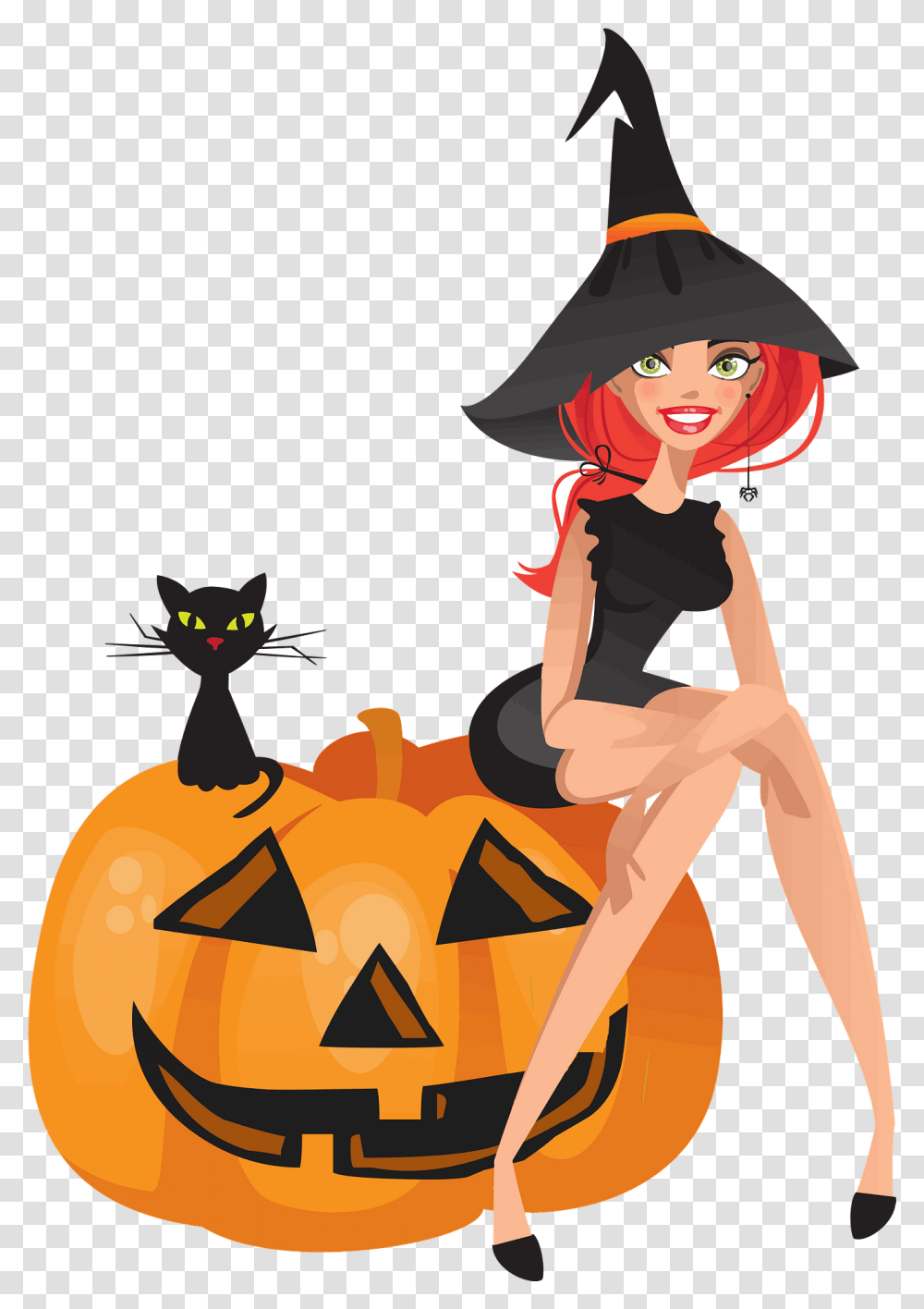 Cute Witch Sitting Hexe Mit Halloween Krbis, Hat, Clothing, Apparel, Poster Transparent Png