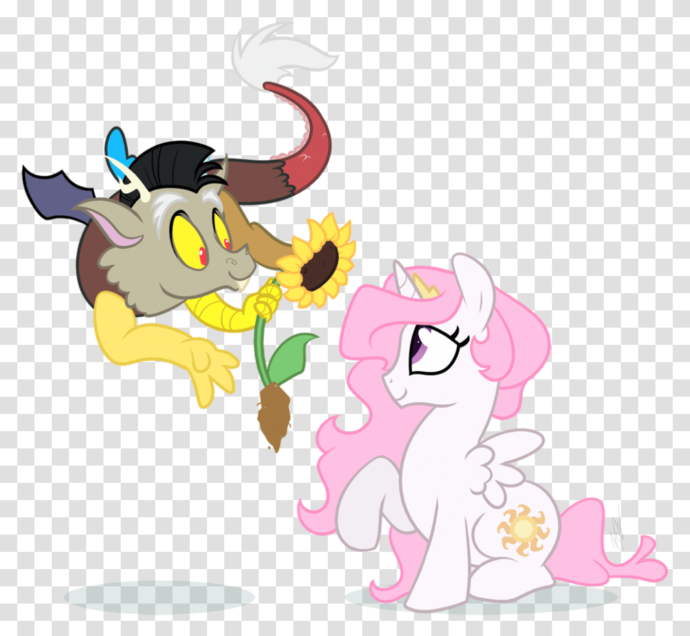 Cute Young Discord And Celestia, Animal, Floral Design Transparent Png