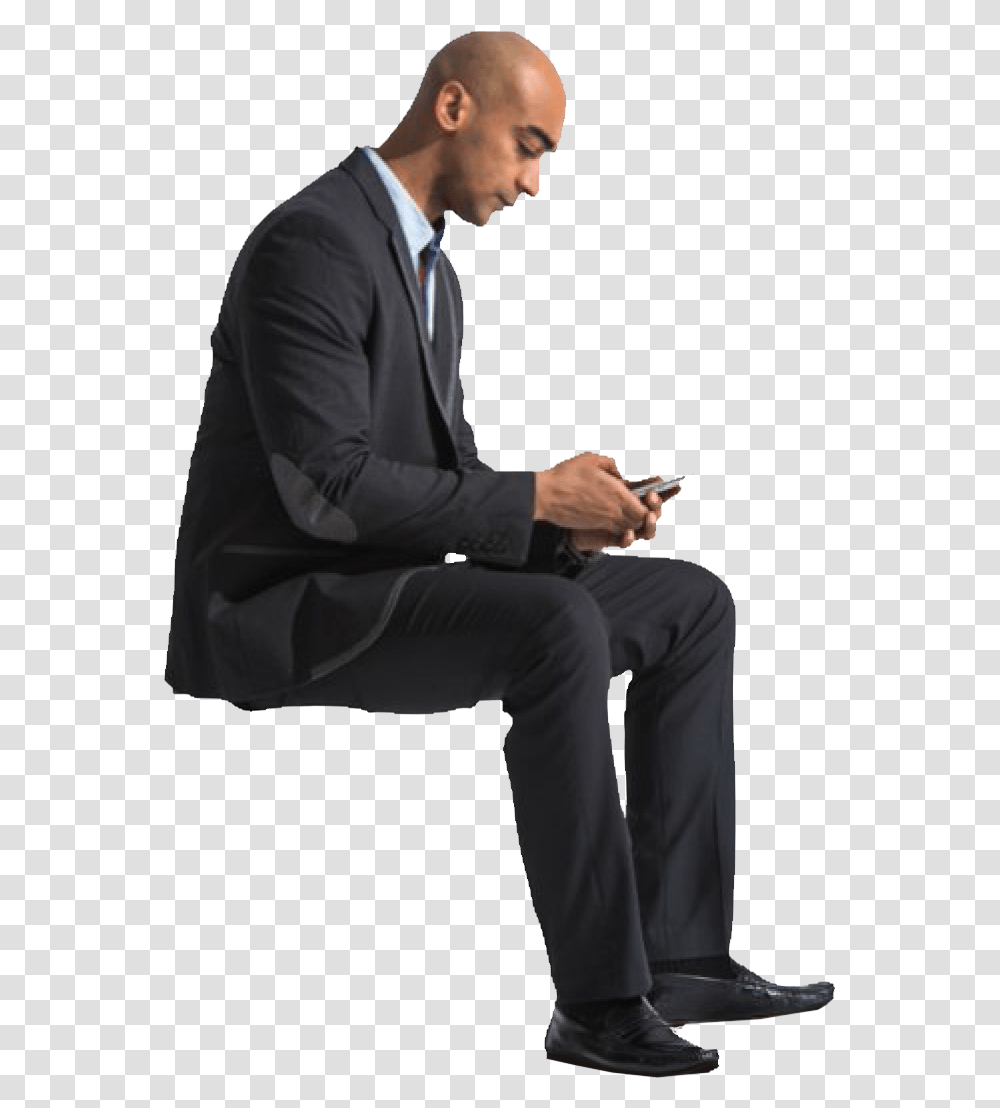 Cutout Man Sitting Phone Human Figure Sitting, Person, Suit, Overcoat Transparent Png