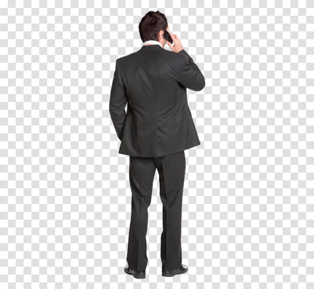 Cutout Man Standing Back Phone Business Man Back View, Apparel, Suit, Overcoat Transparent Png