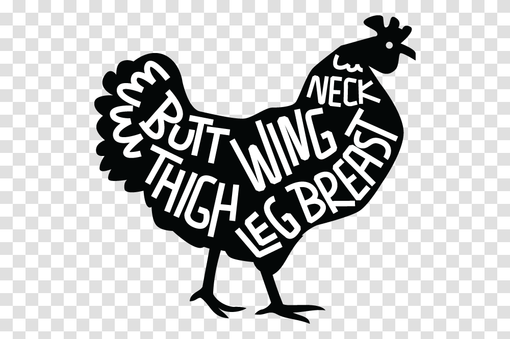 Cuts Of Chicken Black And White, Hand, Word, Label Transparent Png