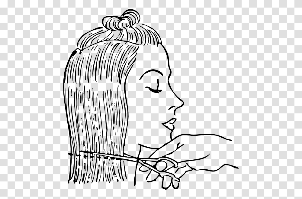 Cutting Woman's Hair Cutting Hair Clipart, Head, Drawing, Sketch, Face Transparent Png