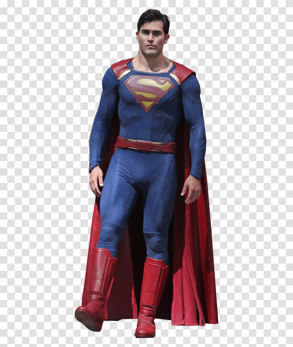 Cw Superman Image Tyler Hoechlin Superman Costume, Clothing, Person, Pants, Cape Transparent Png