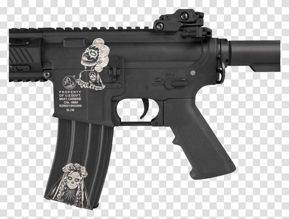 Cybergun Colt M4 Halloween Customs Aeg Full Metal Short Stock Assault Rifle, Weapon, Weaponry, Handgun, Shotgun Transparent Png