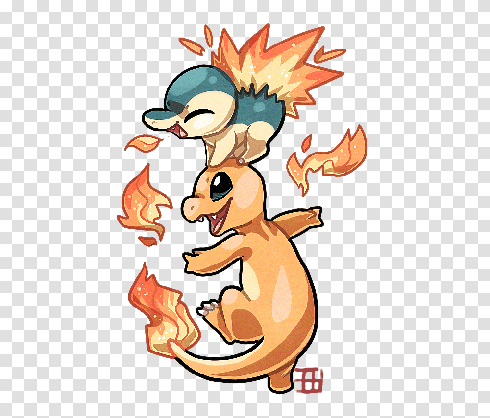 Cyndaquil And Charmander, Poster, Advertisement, Modern Art, Mammal Transparent Png