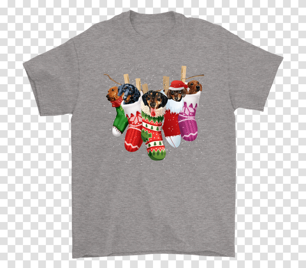 Dachshunds In Christmas Stockings Happy Holiday Shirts T Shirt, Apparel, T-Shirt, Toy Transparent Png