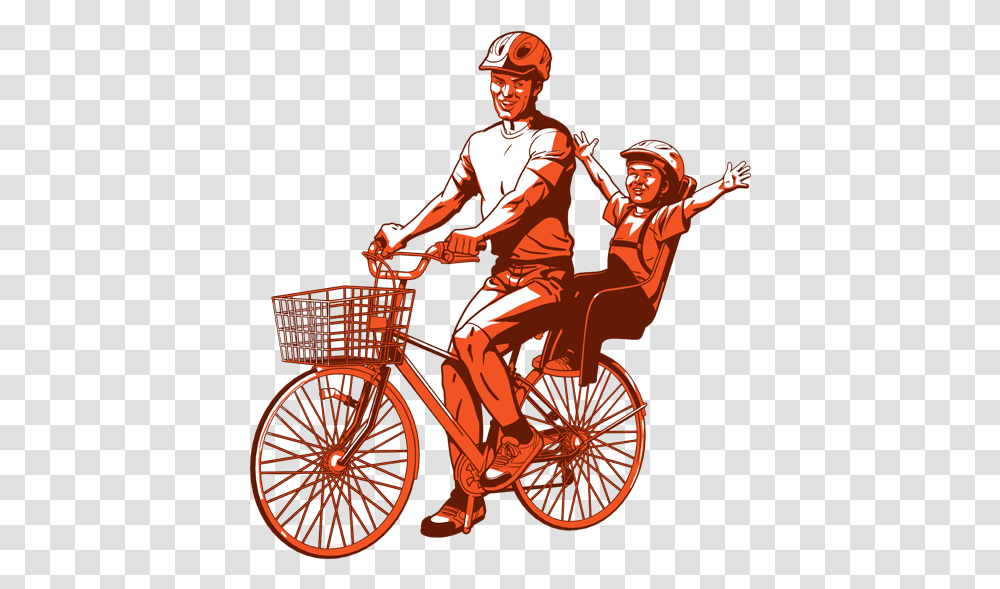 Dad And Child On Bicycle Hybrid Bicycle, Person, Wheel, Machine, Vehicle Transparent Png