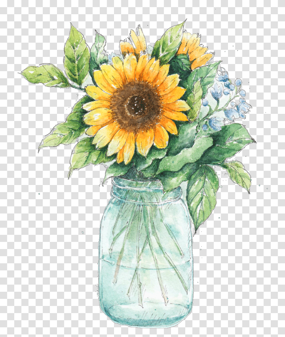 Daffodils Clipart Sunflower In A Mason Jar, Plant, Blossom, Flower Arrangement, Flower Bouquet Transparent Png