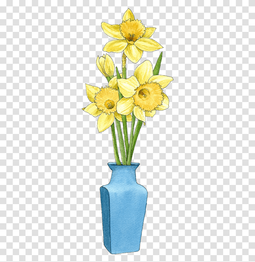 Daffs In Blue Vase Narcissus, Plant, Flower, Blossom, Daffodil Transparent Png