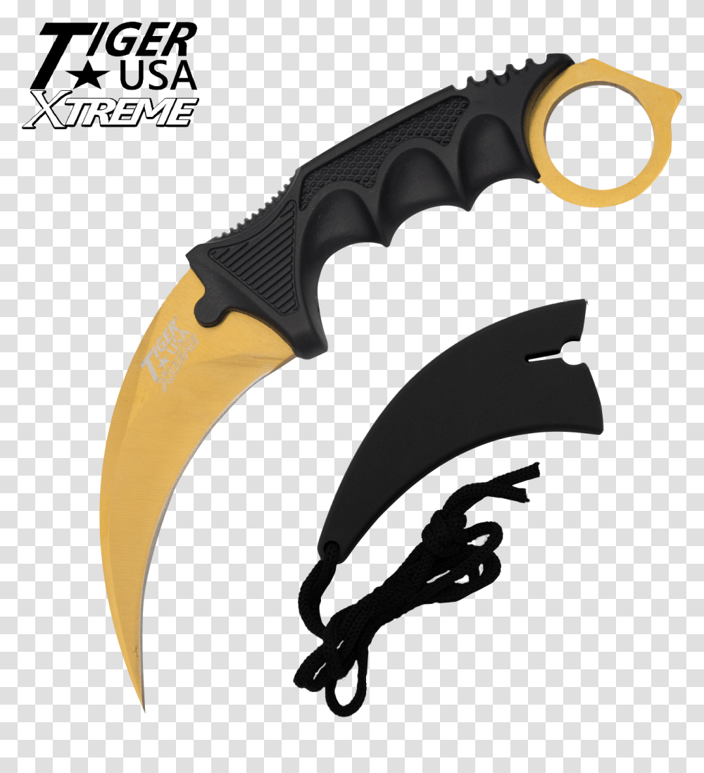 Dagger Clipart Gold Karambit, Axe, Tool, Weapon, Weaponry Transparent Png