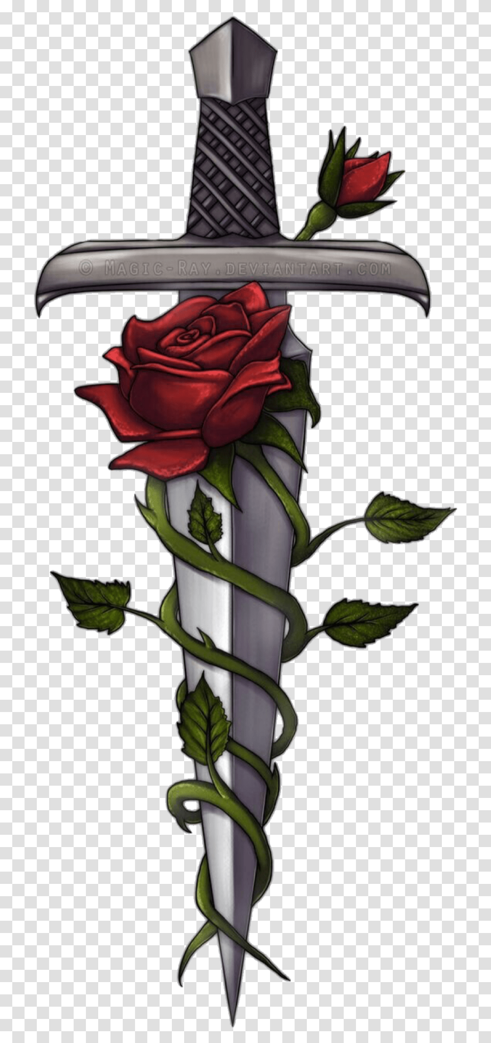 Dagger Knife Rose Vine Thorns Stab Cut Poke Rose And Sword Tattoo, Plant, Flower, Flower Arrangement, Flower Bouquet Transparent Png