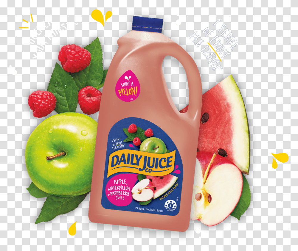 Daily Juice Apple Watermelon Raspberry, Plant, Fruit, Food, Beverage Transparent Png