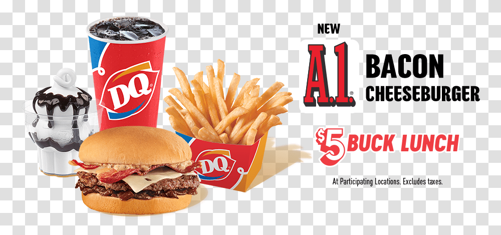 Dairy Queen 5 Buck Lunch A1 Bacon Cheeseburger, Food, Fries, Soda, Beverage Transparent Png