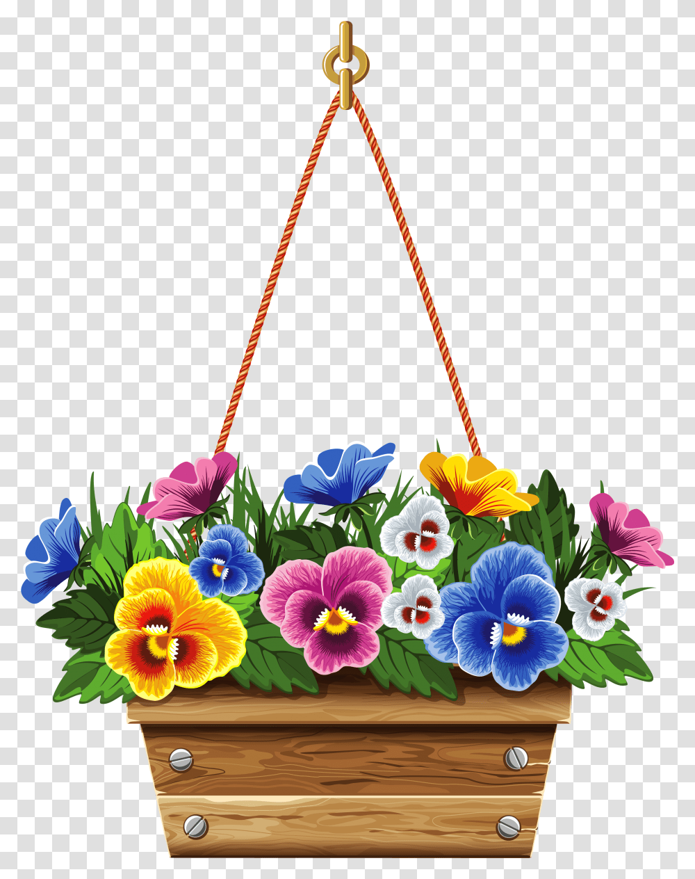 Daisies Clipart Flower Basket Hanging Flower Pots Clip Art, Plant, Blossom, Pansy, Geranium Transparent Png