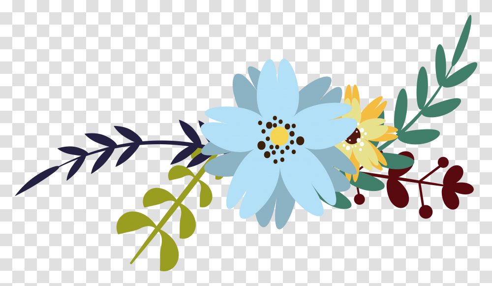 Daisy Blast Bloom Flower Border Flowers White Blue Flowers Vector Free, Floral Design, Pattern Transparent Png
