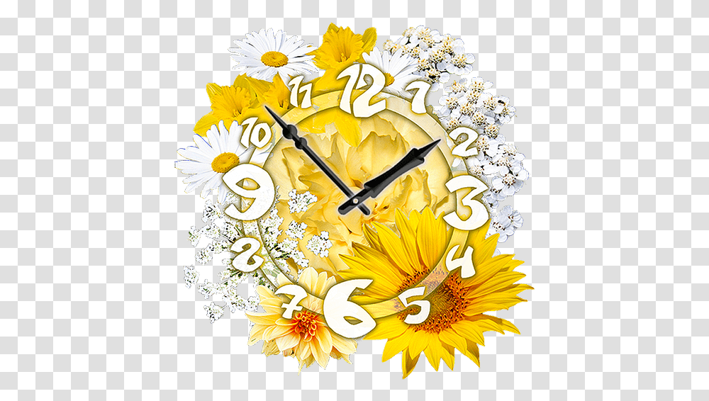 Daisy Sun Flower Clock Widget Apk 1 Decorative, Wall Clock, Analog Clock, Art, Floral Design Transparent Png