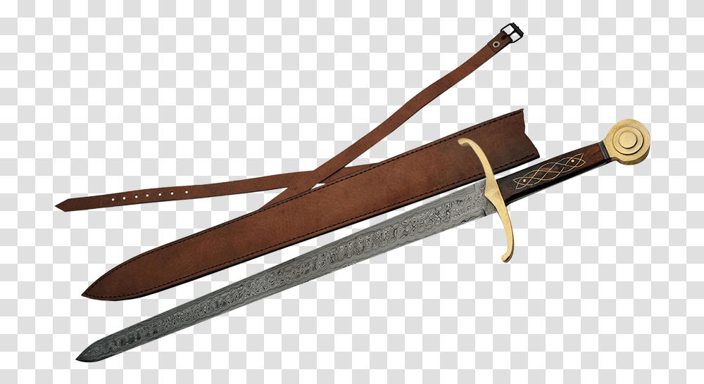 Damascus And Brass Medieval Knight Sword Sword, Weapon, Weaponry, Blade, Quiver Transparent Png