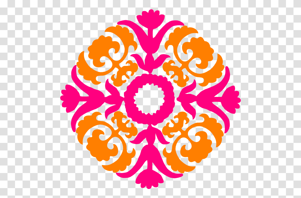 Damask Pink Orange Clip Desain Floral Islam Islamic Background Pattern Design, Graphics, Art, Applique, Stencil Transparent Png