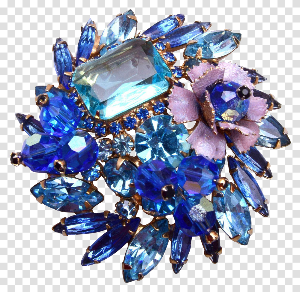 Dampe Blue Crystal Rhinestone And Enameled Flower Brooch Crystal, Accessories, Accessory, Diamond, Gemstone Transparent Png