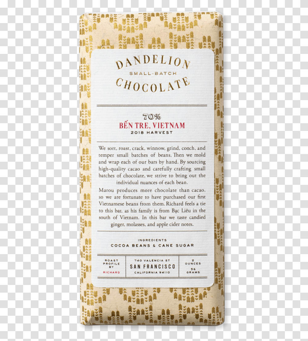 Dandelion Chocolate, Label, Book, Page Transparent Png