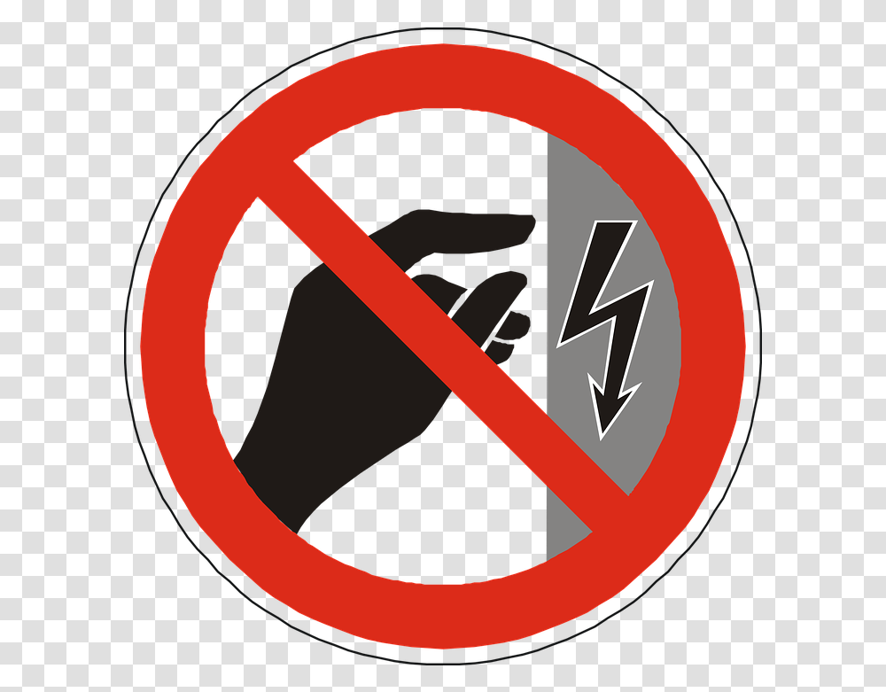 Danger Electricity Touch Food With Circle Through, Symbol, Sign, Road Sign, Light Transparent Png