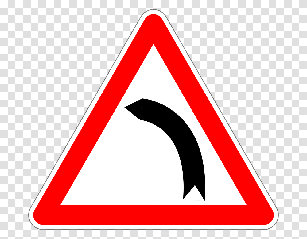 Dangerous Curse To Left Road Sign Left Curve Road Sign, Triangle, Stopsign Transparent Png