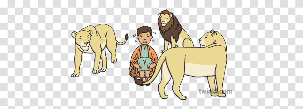 Daniel Surrounded By Angry Lions Illustration Twinkl Cartoon, Animal, Mammal, Wildlife, Elephant Transparent Png
