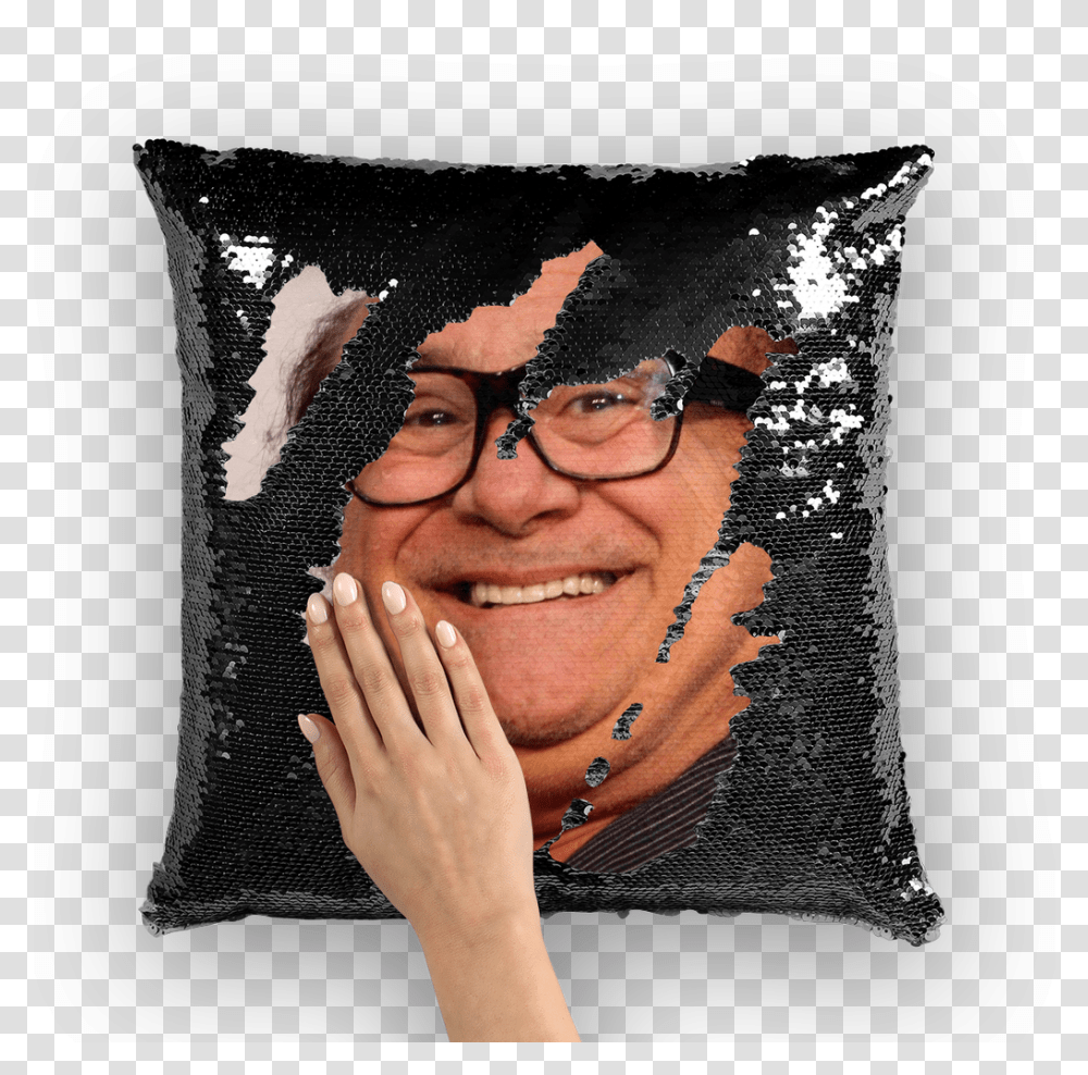 Danny Devito Sequin Cushion Cover Nic Cage Sequin Pillow, Person, Human, Glasses, Accessories Transparent Png