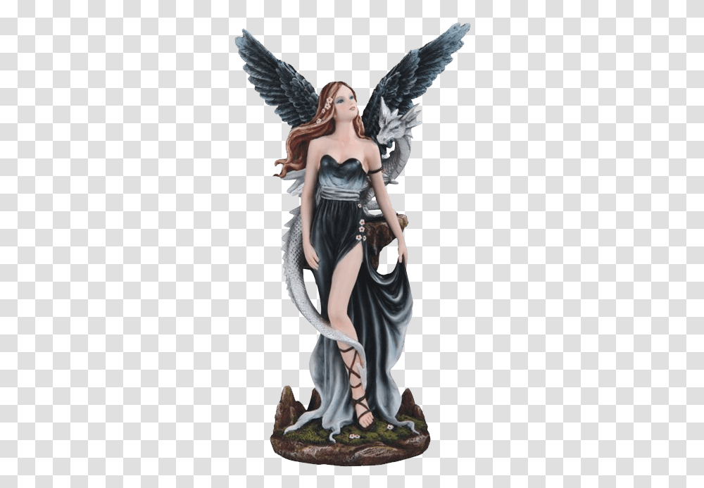Dark Angel With Dragon Statue Beautiful Fairy, Figurine, Person, Human Transparent Png