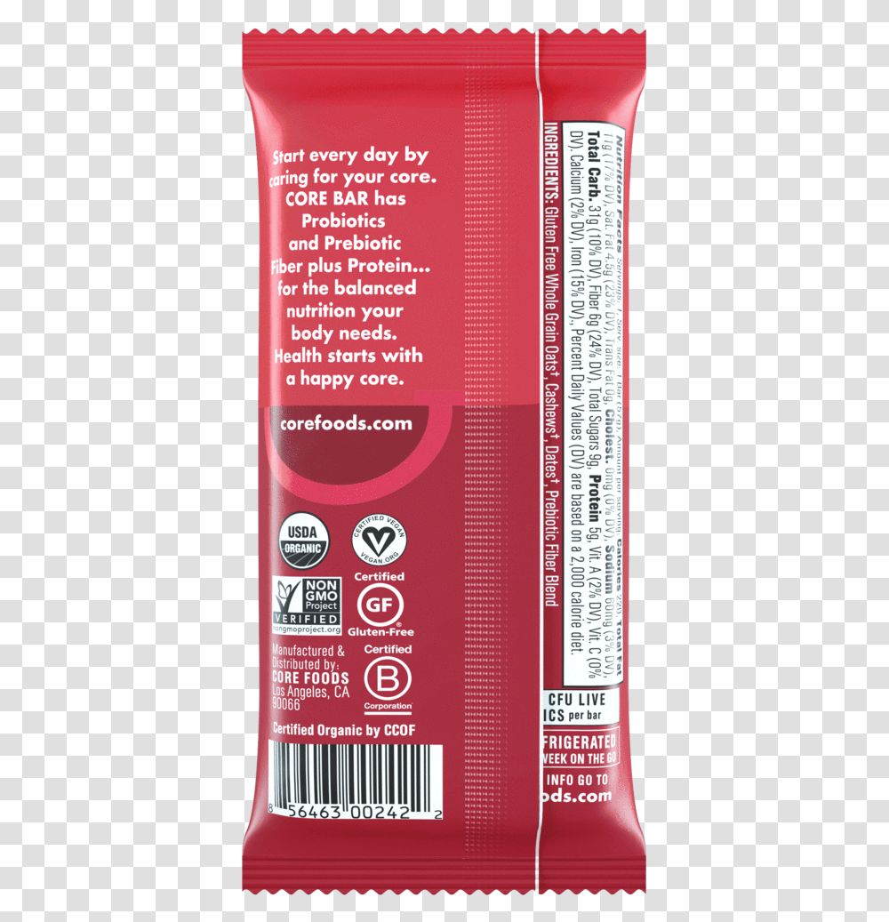 Dark Chocolate Cherry 8 Bars 2 Oz Core Food Bars Nutrition, Label, Cosmetics, Bottle Transparent Png