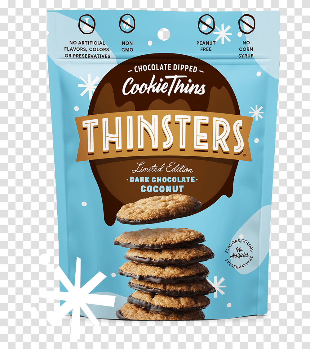 Dark Chocolate Coconut Coconut Chocolate Thinsters, Bread, Food, Cracker, Snack Transparent Png