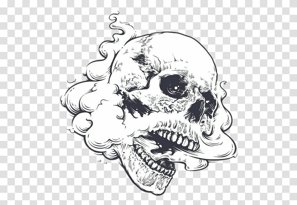 Dark Edgy Skull Art Smoke Weed High Open Mouth Skull Drawing, Doodle, Sketch, Stencil, Poster Transparent Png