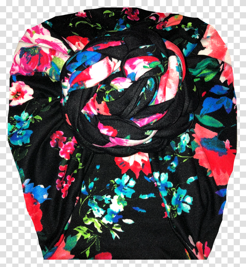 Dark Floral Print Ladies Turban Scarf Transparent Png