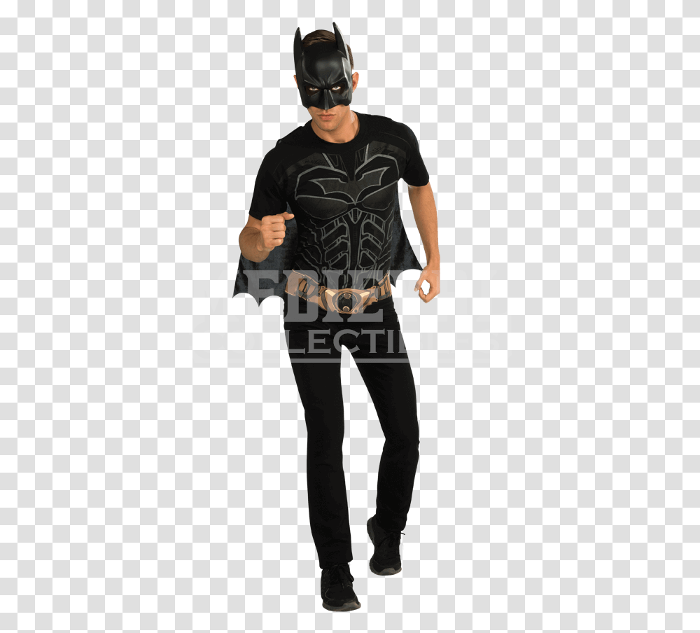 Dark Knight Rises Batman Cape T Shirt With Mask Batman Mask And Shirt Costume, Person, Skin, Hand Transparent Png