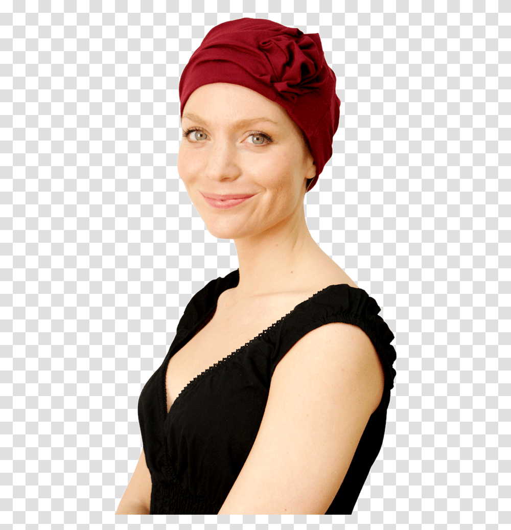 Dark Red Hat For Cancer Girl, Apparel, Person, Human Transparent Png
