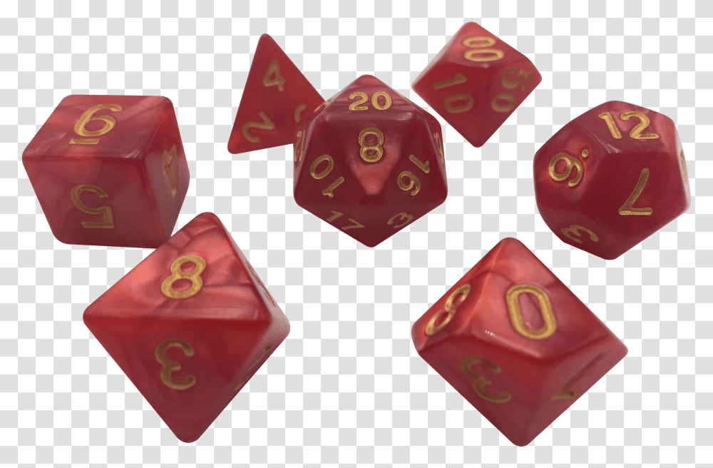 Dark Red Marbled Color With Gold Numbers Set Of 7 Polyhedral Dice Game Transparent Png