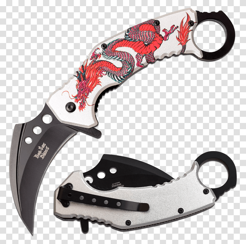 Dark Side Karambit Dragon White Handle Utility Knife, Axe, Tool, Weapon, Weaponry Transparent Png